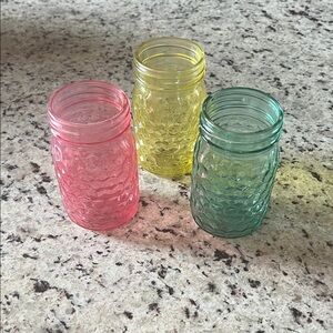 Set of Three Colorful Glass Jars